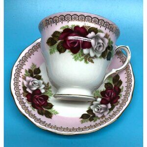 Queen Anne Tea cup and Saucer Bone China Pink Rose Gold Trim